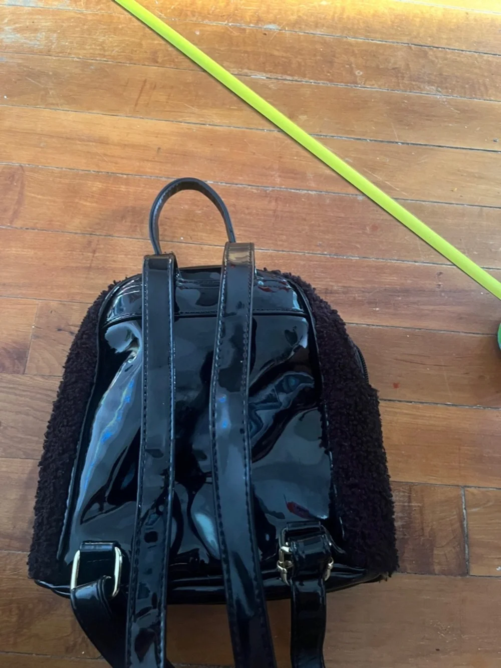 Juicy Couture Black Sherpa Mini Backpack with Patent Accents